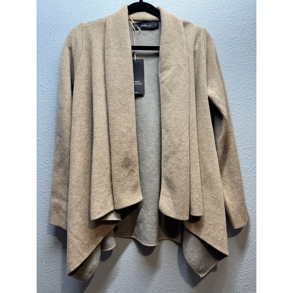Zara Knit Waterfall Tan Open Cardigan Size Small New With Tags